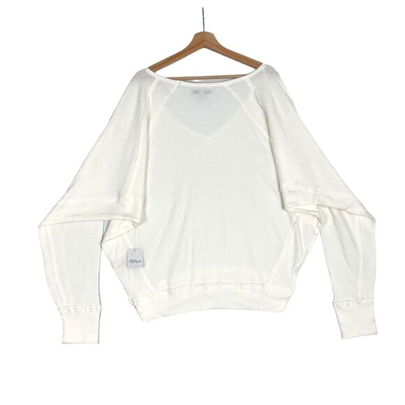 Free People Santa Clara Thermal Top Sz S Alabaster White Oversized Waffle Knit - Picture 9 of 9